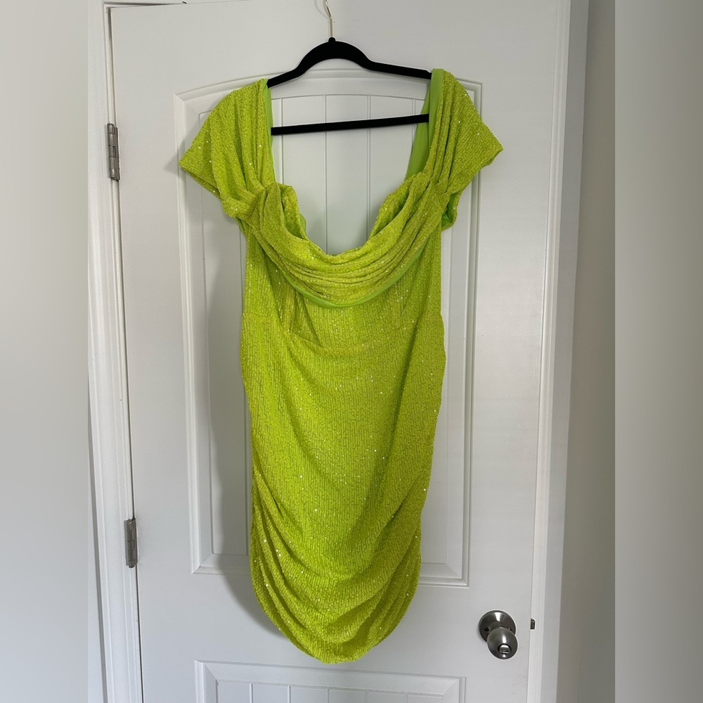 Pretty Little Things Off the Shoulder Green Sequin Dress